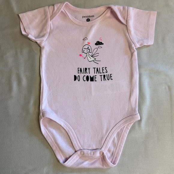 Petit Lem - Dark Gray Baby Pajamas with pink stars and matching onesie - Picture 4 of 5